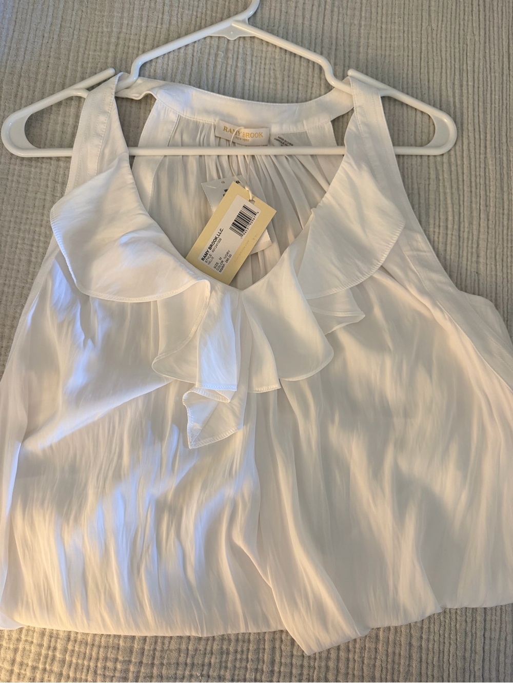 Ramy Brook Pearl White Ruffle Sleeveless Camisole